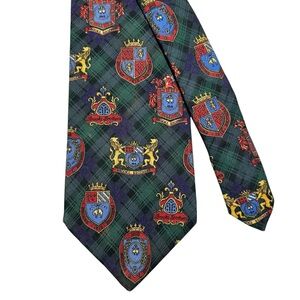 Vintage Brooks Brothers, crest, green and blue plaid, handmade silk tie